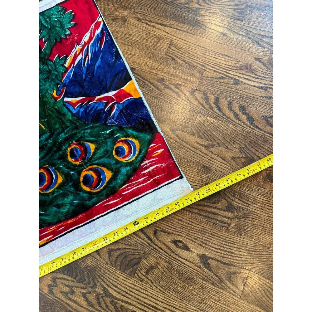 Vintage silk velvet panel. Peacock